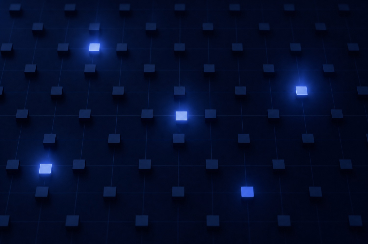A grid of navy prospect nodes with a few highlighted blue, representing precise ICP targeting